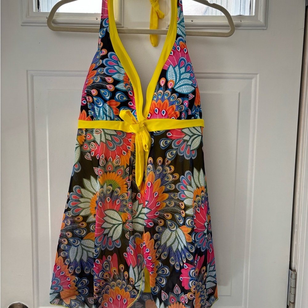 Vibrant Multicolor Halter One-Piece Swimsuit size XL (14-16) never worn.